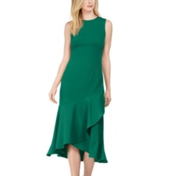 Calvin Klein Green Flounce Midi Sheath Dress Womens Size 4 - Picture 14 of 14